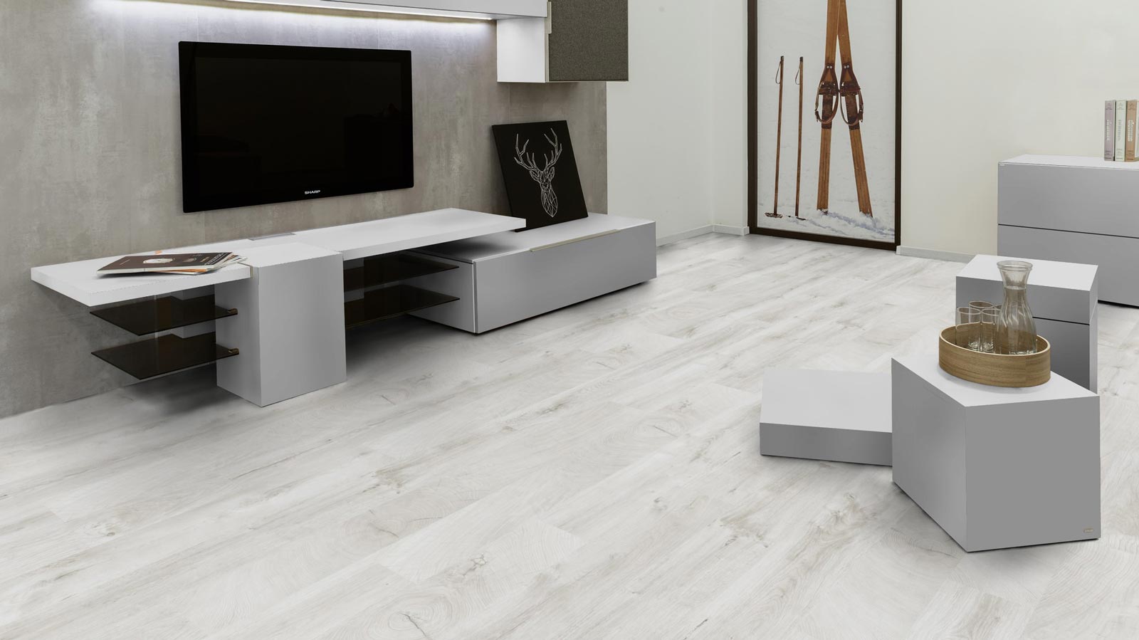 Kings Canyon Hochglanz Laminat Classic ET P Arktische Eiche weiss 1-Stab Landhausdiele 4V Raum6