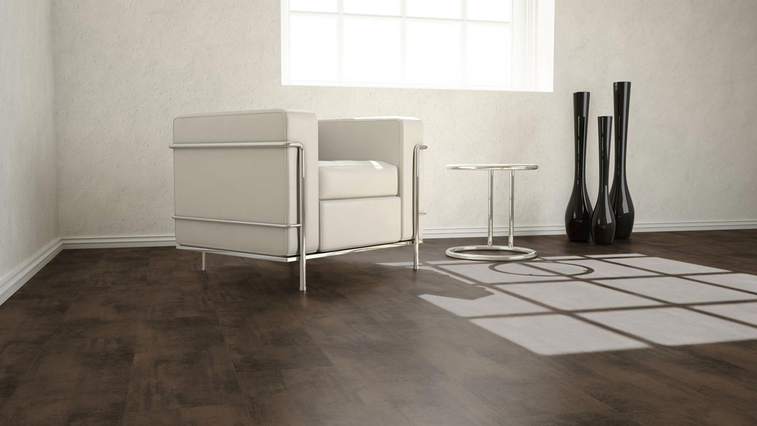 Kings Canyon Laminat Classic RealFeel Metall Dunkelbraun mit Rosteffekt Fliese XXL 4V Raum6