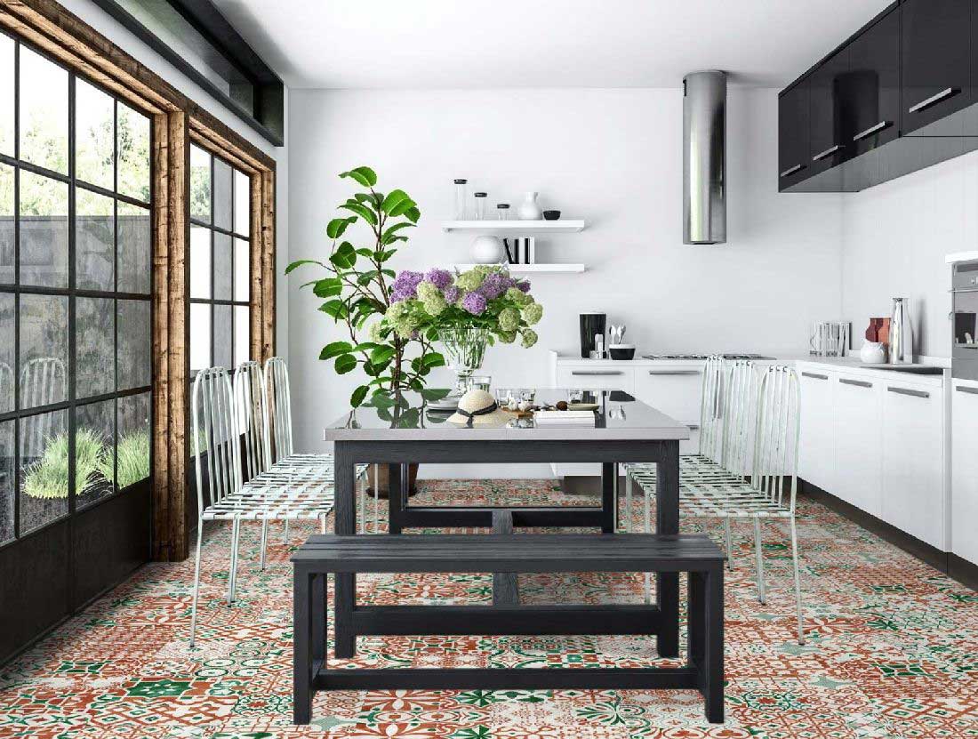 Kings Canyon Laminat Patchwork Marokko Sandstein-Grün Fliese zum Klicken Raum5