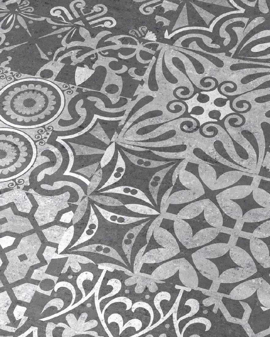 Kings Canyon Laminat Patchwork Zentangle Dunkelgrau Fliese zum Klicken Raum1
