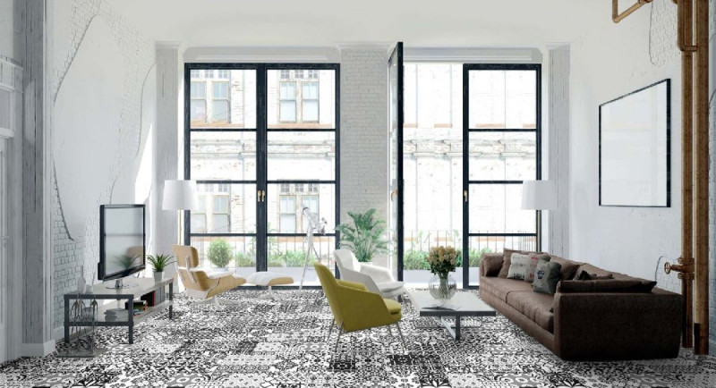 Kings Canyon Suelo laminado Patchwork Zentangle Blanco y Negro Super Mate Baldosa main product photo