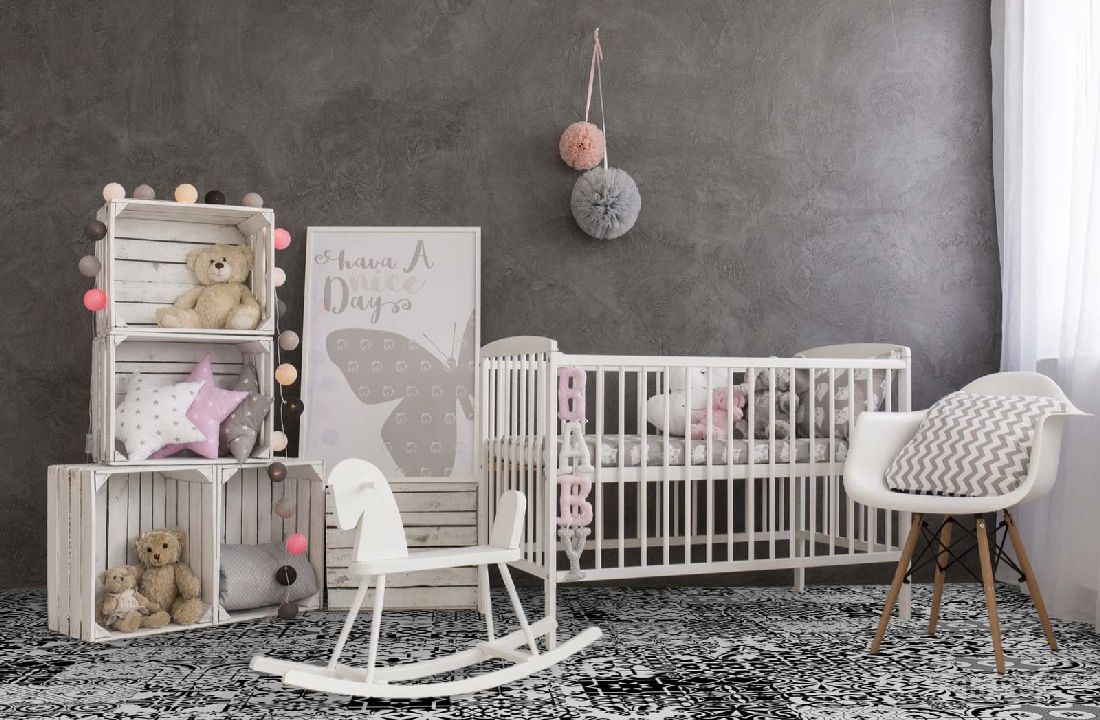 Kings Canyon Laminat Patchwork Zentangle Schwarz-Weiß Fliese zum Klicken Raum4