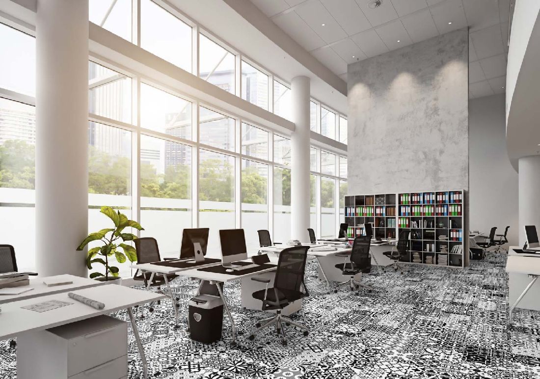 Kings Canyon Laminat Patchwork Zentangle Schwarz-Weiß Fliese zum Klicken Raum6