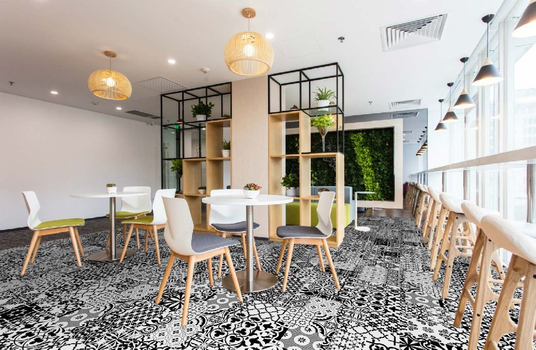 Kings Canyon Laminat Patchwork Zentangle Schwarz-Weiß Fliese zum Klicken Raum8