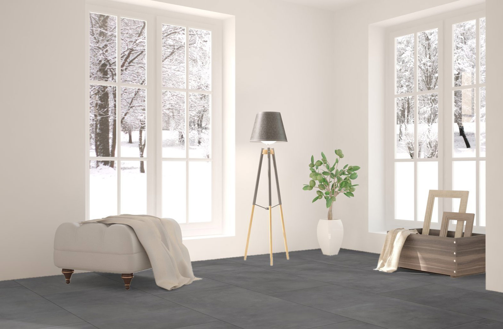 Kings Canyon Laminat Scene XL Zement Grau 1-Stab Landhausdiele M4V zum Klicken Raum3