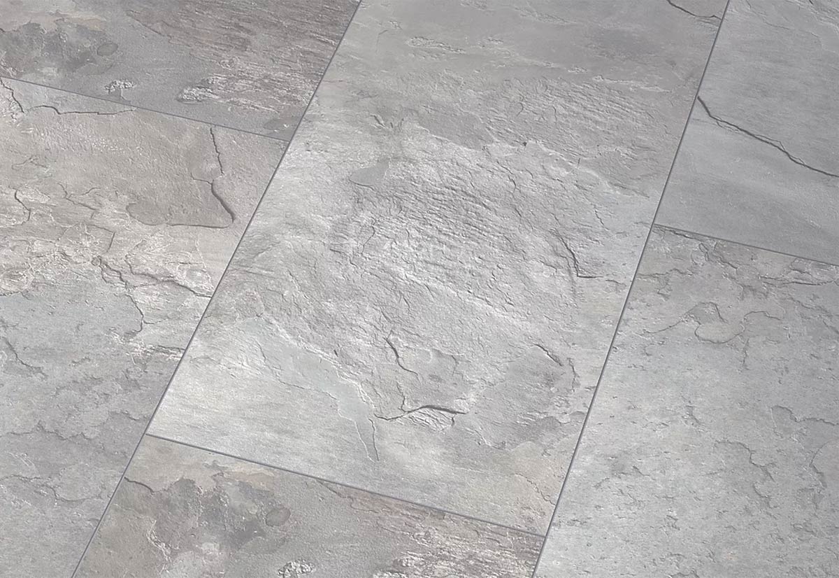 Kings Canyon Laminat Stonegloss Schiefer Hellgrau Fliese 4V zum Klicken Raum1