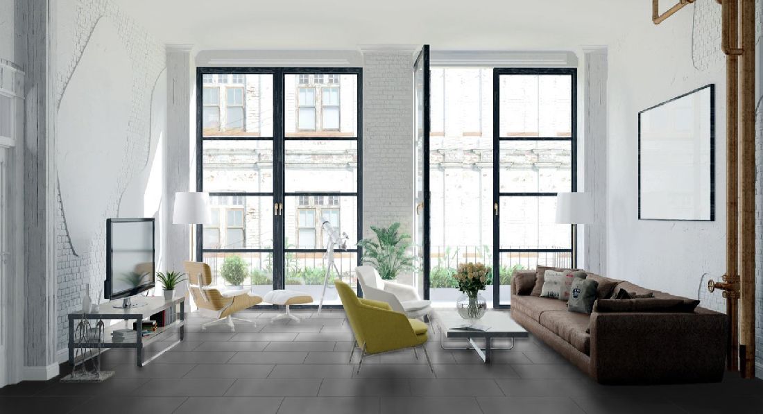 Kings Canyon Laminat Stonegloss Schwarz Fliese 4V zum Klicken Raum4