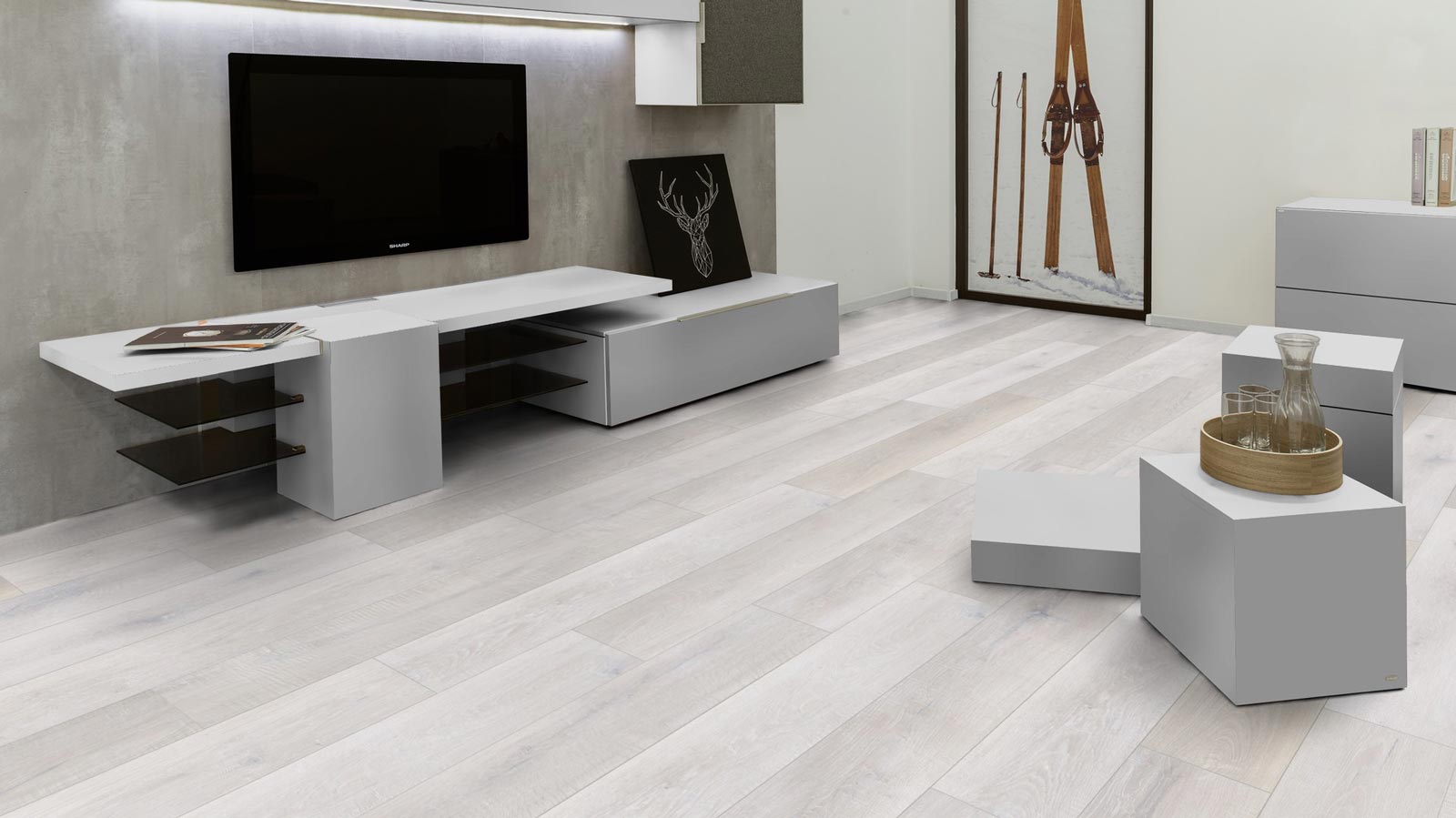 Kings Canyon Rigid Vinylboden Heavy Duty mit Schalldämmung Eiche Astapor weiss Landhausdiele 4V Raum8