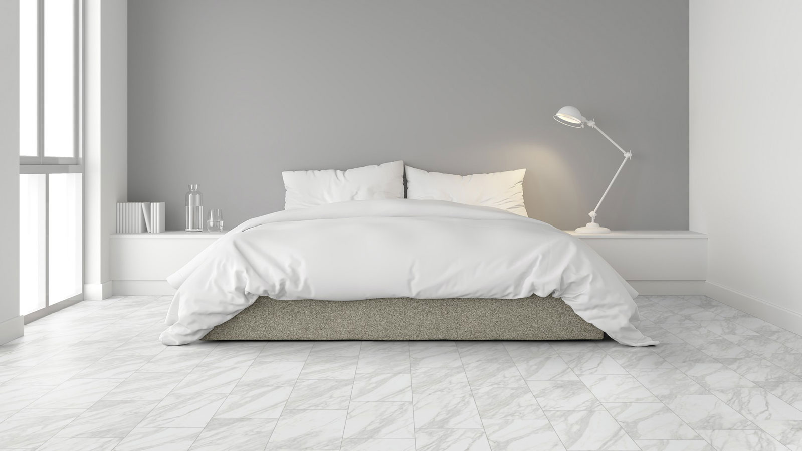 Kings Canyon Rigid Vinylboden Heavy Duty mit Schalldämmung Marmor Italia weiß Fliese XL 4V Raum6