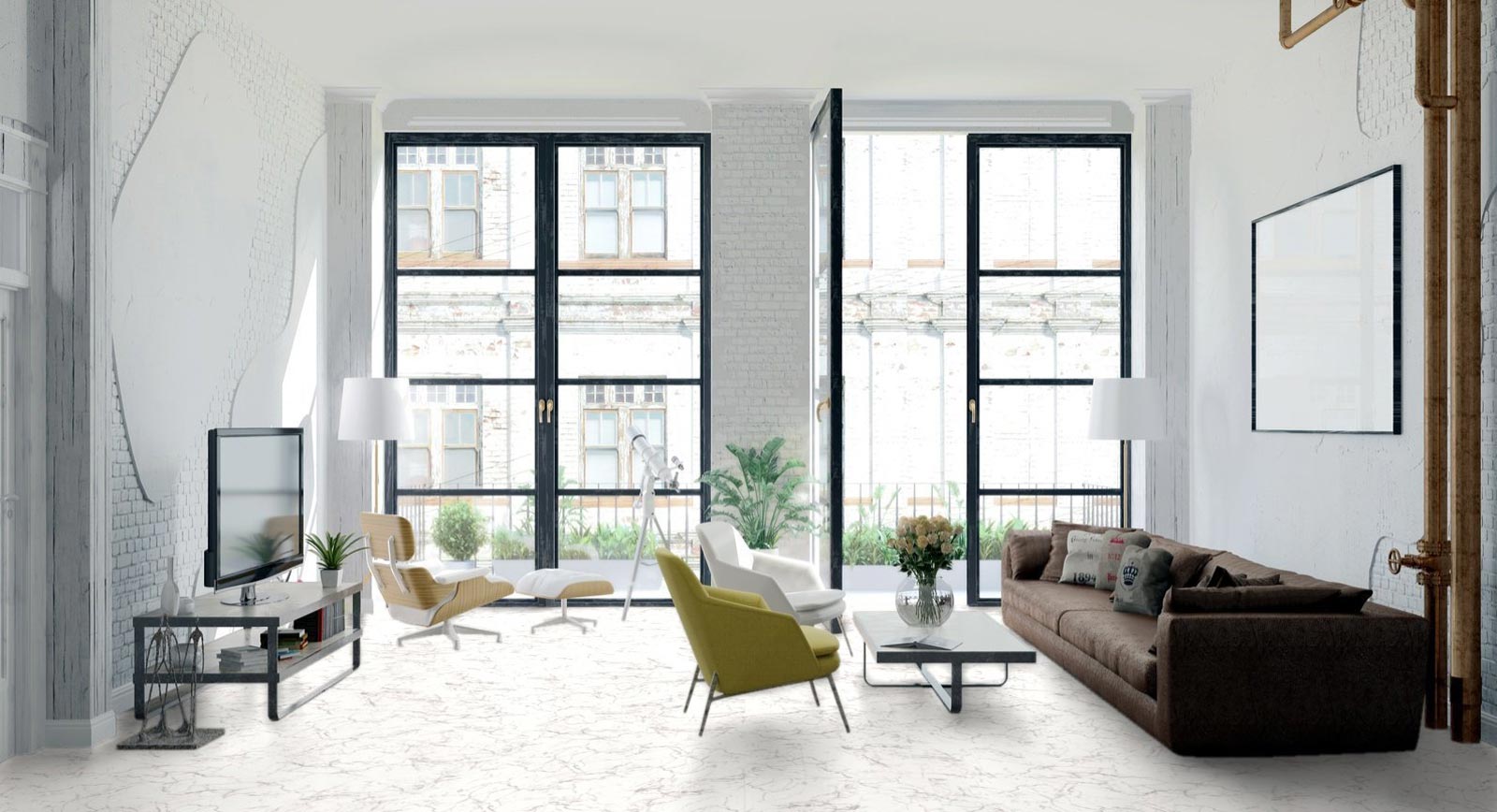 Kings Canyon Vinyl Loftstyle Marble Supermatt Fliese 4V zum Klicken Raum3