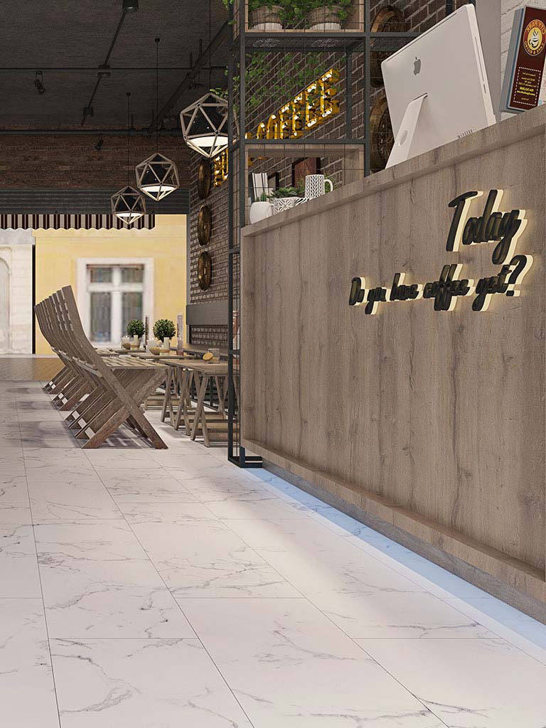 Kings Canyon Vinylboden Original Standard Marmor weiß Fliese 4V zum klicken Raum4