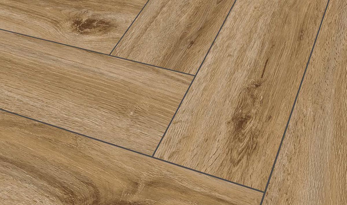 Kings Canyon Vinyl Timeless Oak Ciel Holzstruktur Fischgrät 4V zum Klicken Raum1