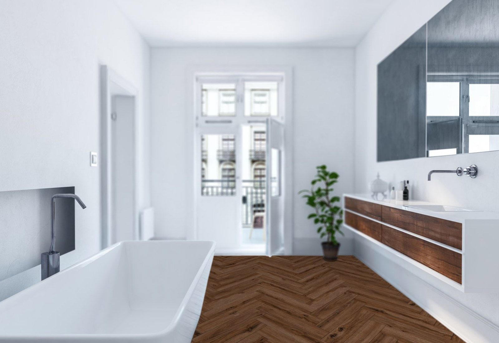 Kings Canyon Vinyl Timeless Oak Essey Holzstruktur Fischgrät 4V zum Klicken Raum8