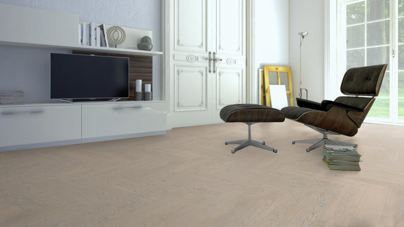 Meister Lindura wood flooring HS 500 Classic arctic white oak 8927 Herringbone M4V main product photo