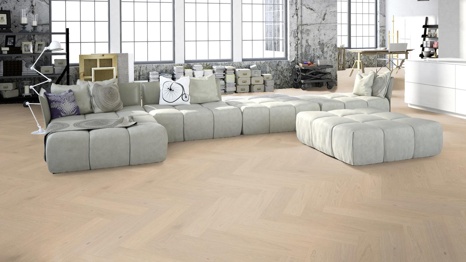 Meister Lindura Holzboden HS 500 Eiche classic champagner 8930 Fischgrät M4V Raum4