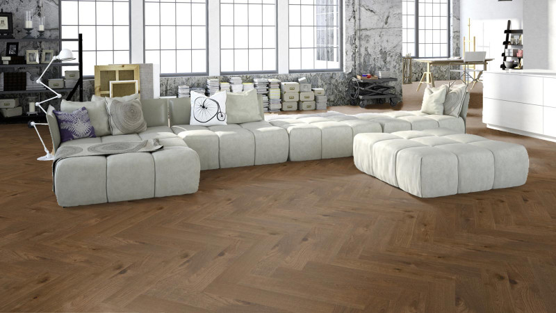 Meister Lindura wood flooring HS 500 Classic olive grey oak 8926 Herringbone M4V main product photo