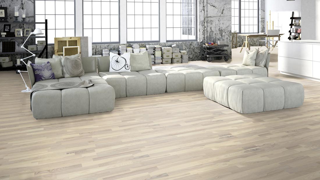 Meister Parkett MeisterParkett. longlife PC 200 Esche lebhaft weiß 9044 3-Stab Raum2