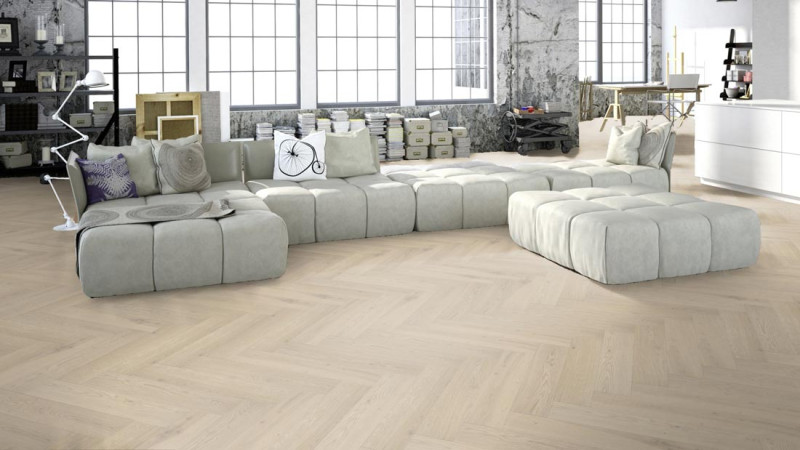 Meister Parquet MeisterParkett. longlife PS 500 Authentic off-white oak 9021 Herringbone M4V main product photo