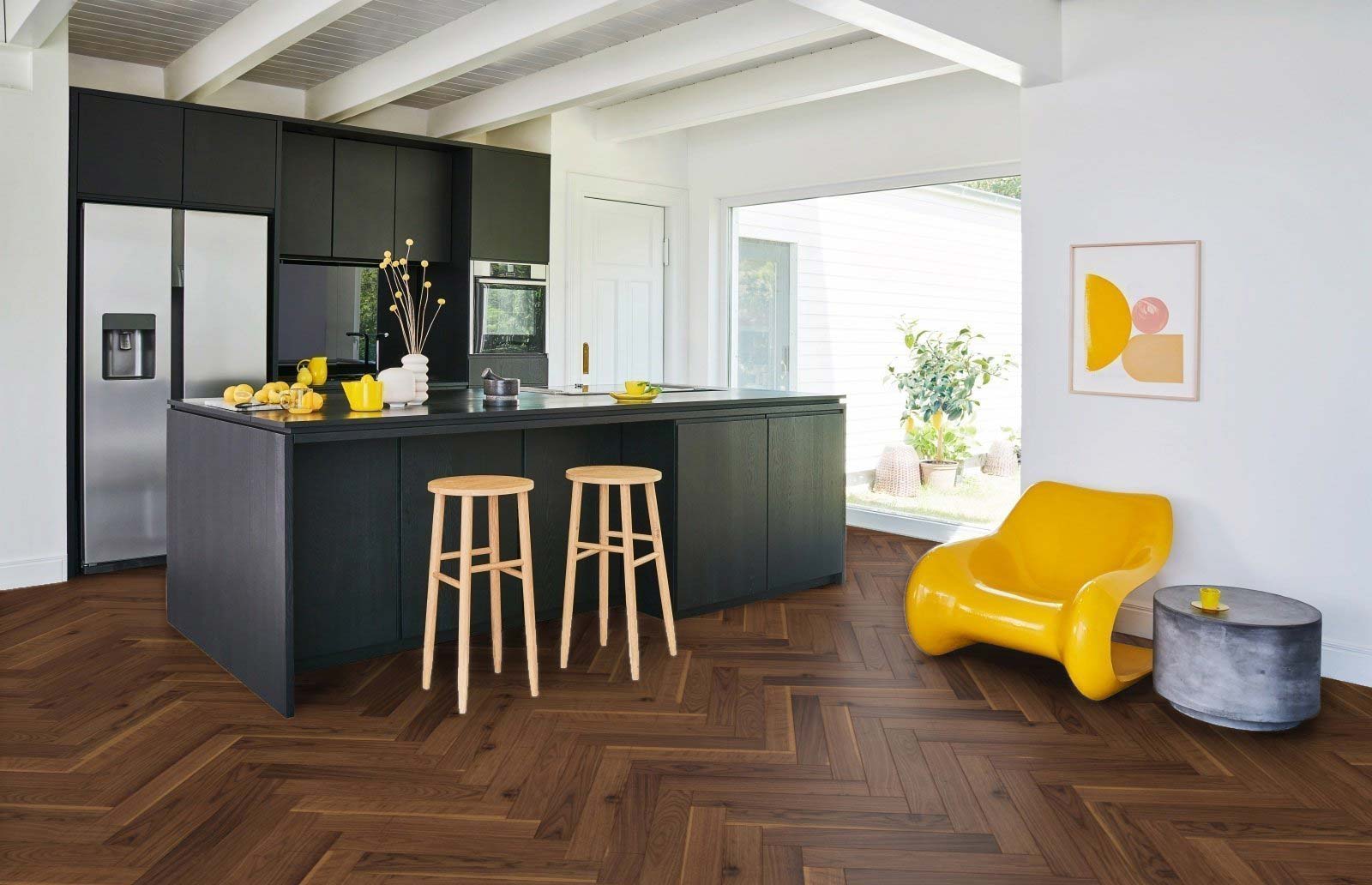 Parador Parkett Trendtime 3 Walnuss amerikanisch Natur lackversiegelt matt Stab (Fischgrät) M4V Raum3