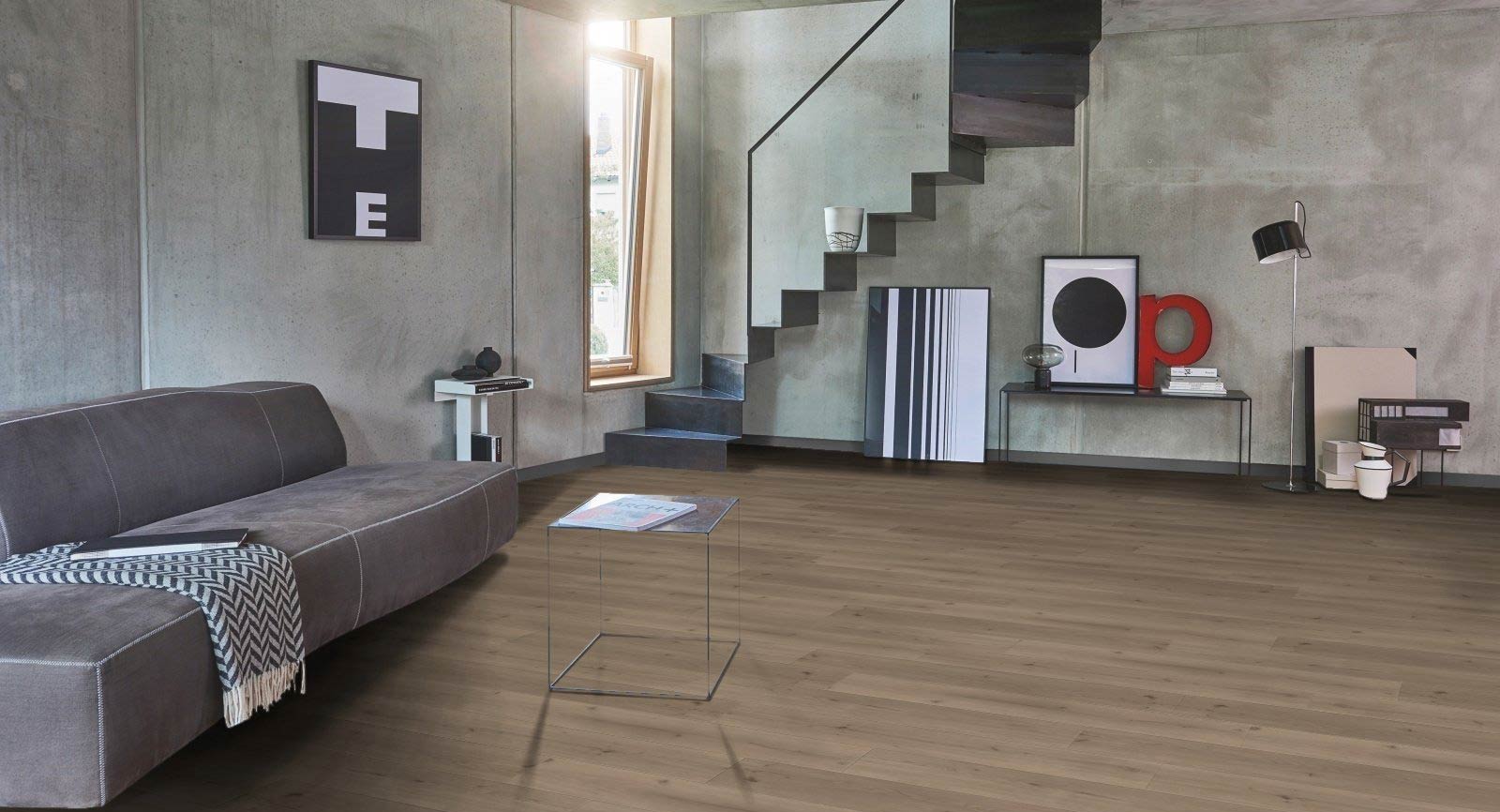 Parador Vinyl Basic 5.3 Eiche Infinity Grau 1-Stab Landhausdiele 4V Raum3