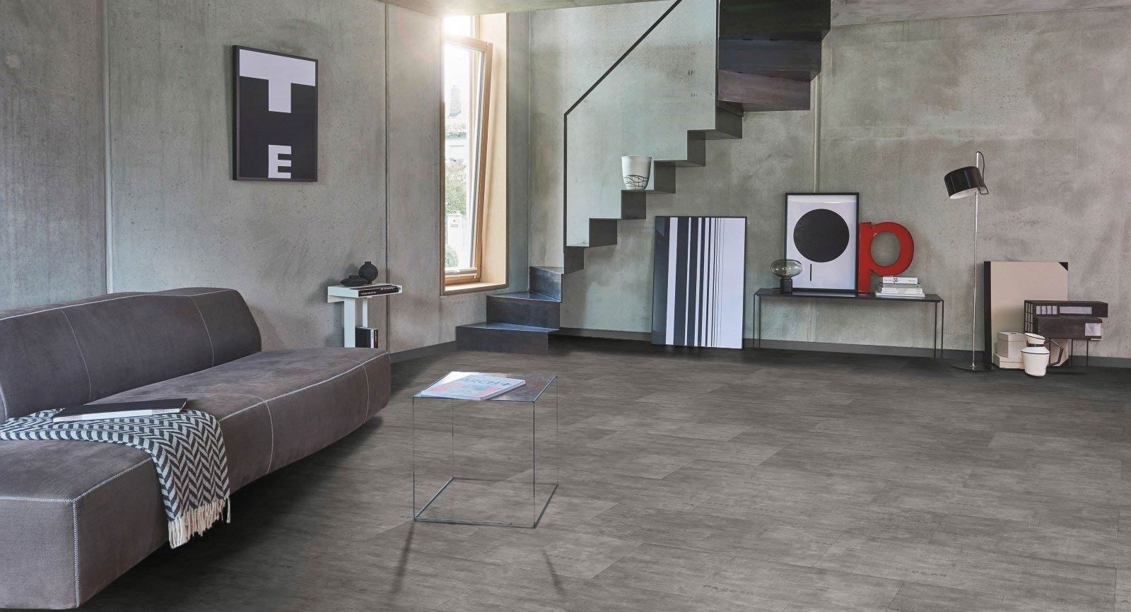 Parador Vinyl Trendtime 5 Industrial Canvas Grey Großfliese 4V Raum3