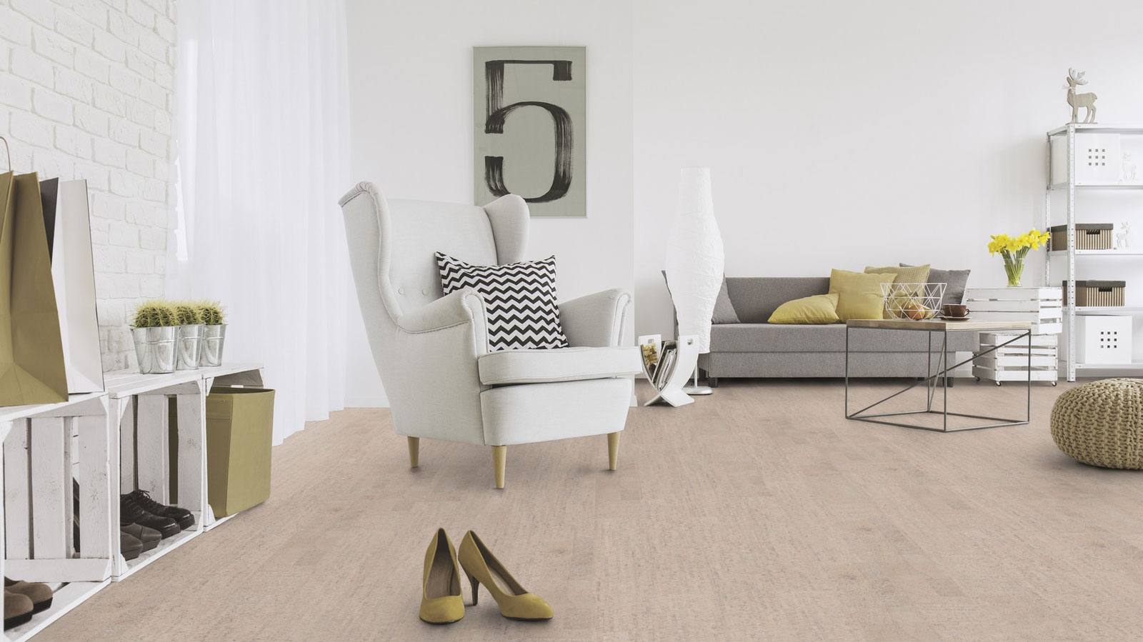 Skaben Bioboden Pro Climate Click 70 CORK Antik Weiss nachhaltige wasserfeste Landhausdiele 4V zum Klicken Raum4