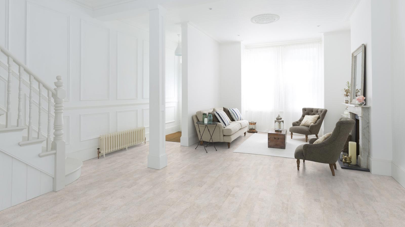 Skaben Bioboden Pro Climate Click 70 CORK Mondscheinsilber nachhaltige wasserfeste Landhausdiele 4V zum Klicken Raum6