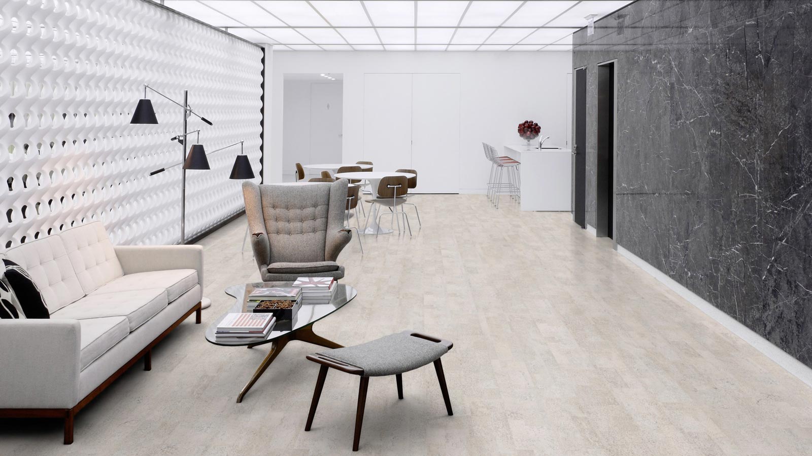 Skaben Bioboden Pro Climate Click 70 CORK Mondscheinsilber nachhaltige wasserfeste Landhausdiele 4V zum Klicken Raum7