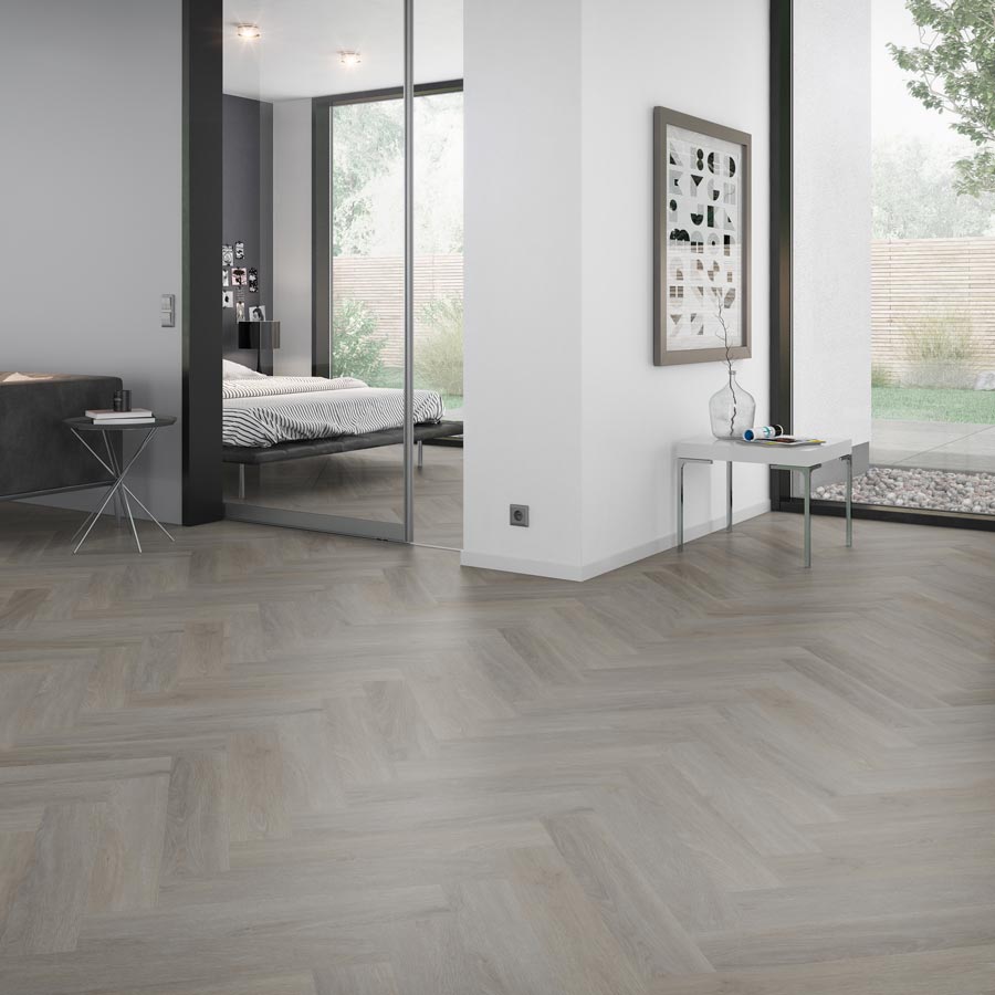 Skaben Suelo de Vinilo Design Rhino 55 Albion Oak taupe Real Feel Herringbone 4V para encolar