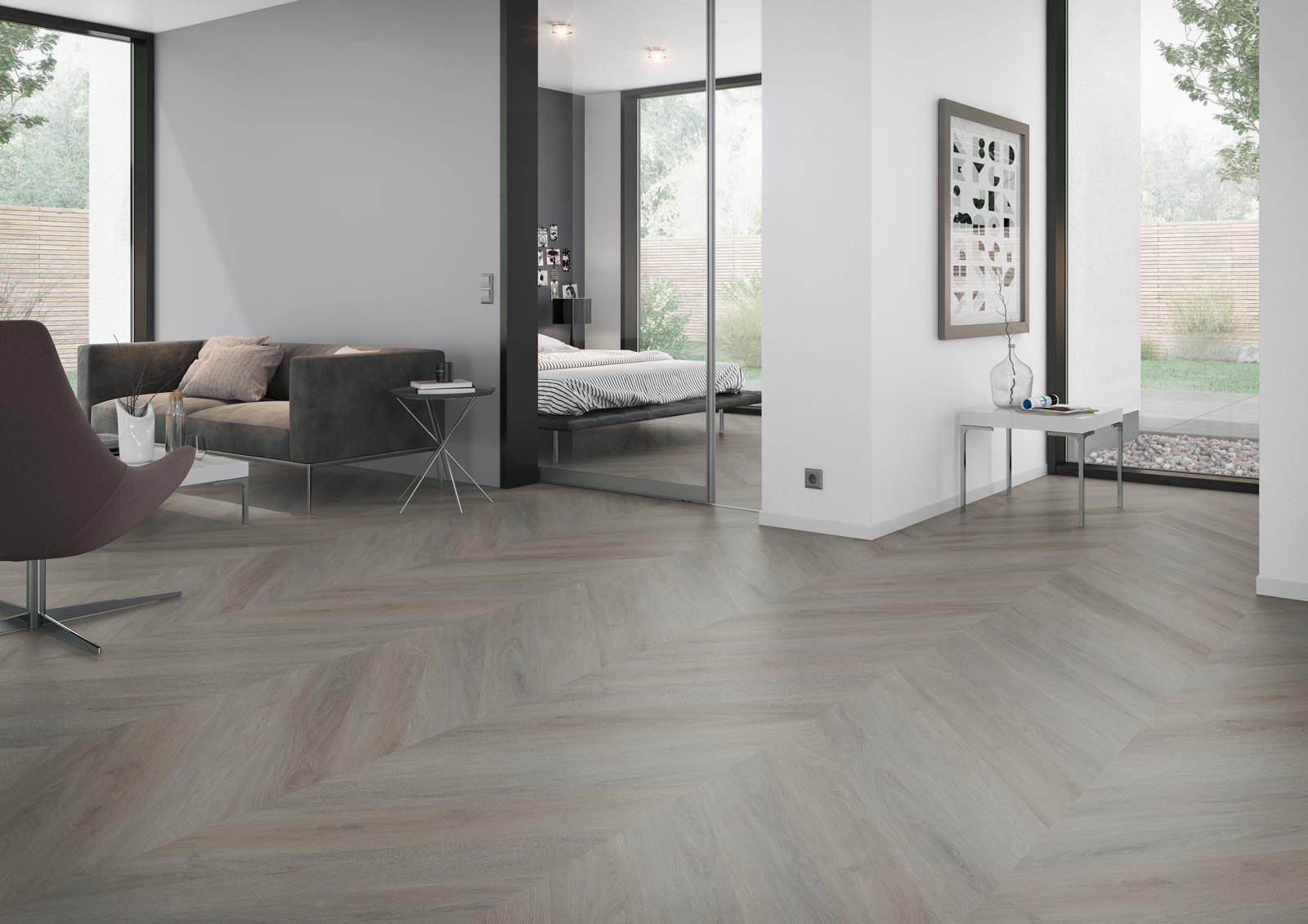 Skaben Design Rhino 55 Albion Eiche taupe Real Feel französisches Fischgrät Chevron zum Kleben Raum4