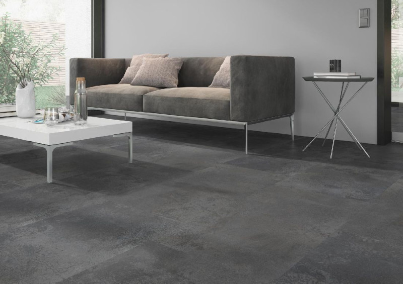 Skaben Vinylboden Design Rhino 55 Loft Rusted Schwarz Silber Real Feel Fliese 4V zum Kleben main product photo