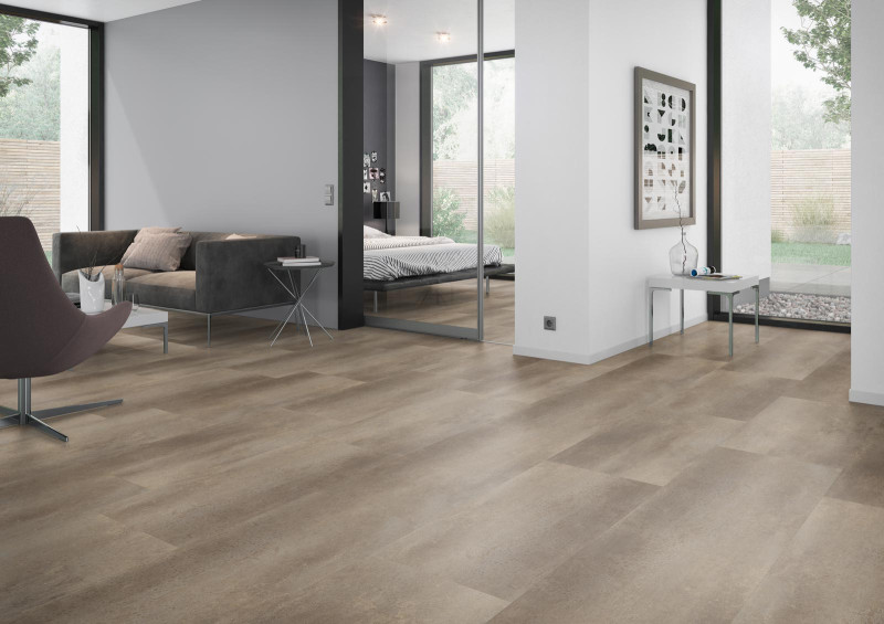 Skaben Vinylboden Design Rhino 55 Loft Stahlbeton braun Real Feel Fliese 4V zum Kleben main product photo