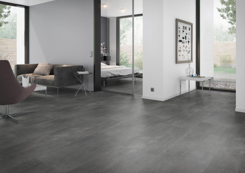 Skaben Glue-Down Vinyl Design Rhino 55 Loft Cement Dark Grey Real Feel Tile 4V main product photo