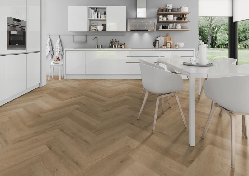 Skaben Design Rhino 55 Chêne Milano brun doré Real Feel Chevron Herringbone 4V à coller main product photo