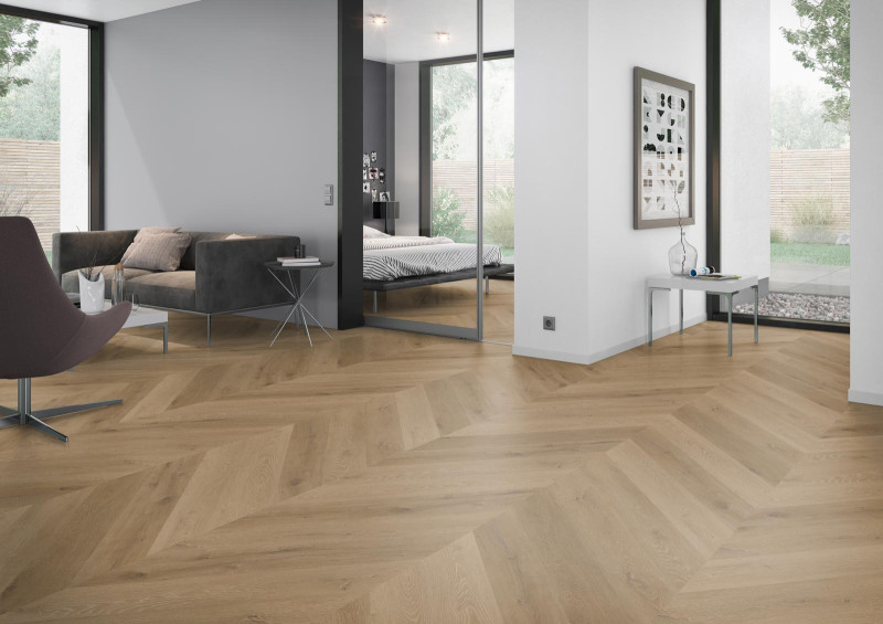 Skaben Suelo de Vinilo Design Rhino 55 Milano Oak Gold Brown Real Feel French Herringbone Chevron for Gluing main product photo