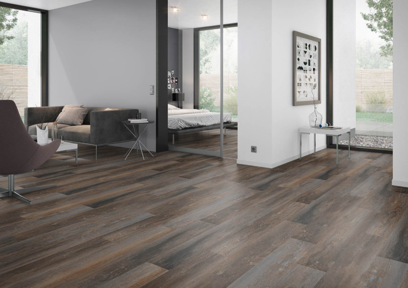 Skaben Vinylboden Design Rhino 55 Torino Kiefer braun geräuchert Real Feel 1-Stab Landhausdiele 4V zum Kleben main product photo