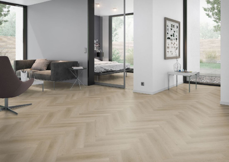 Skaben Design Rhino 55 Chêne Townhouse naturel clair Real Feel Chevron Herringbone 4V à coller main product photo