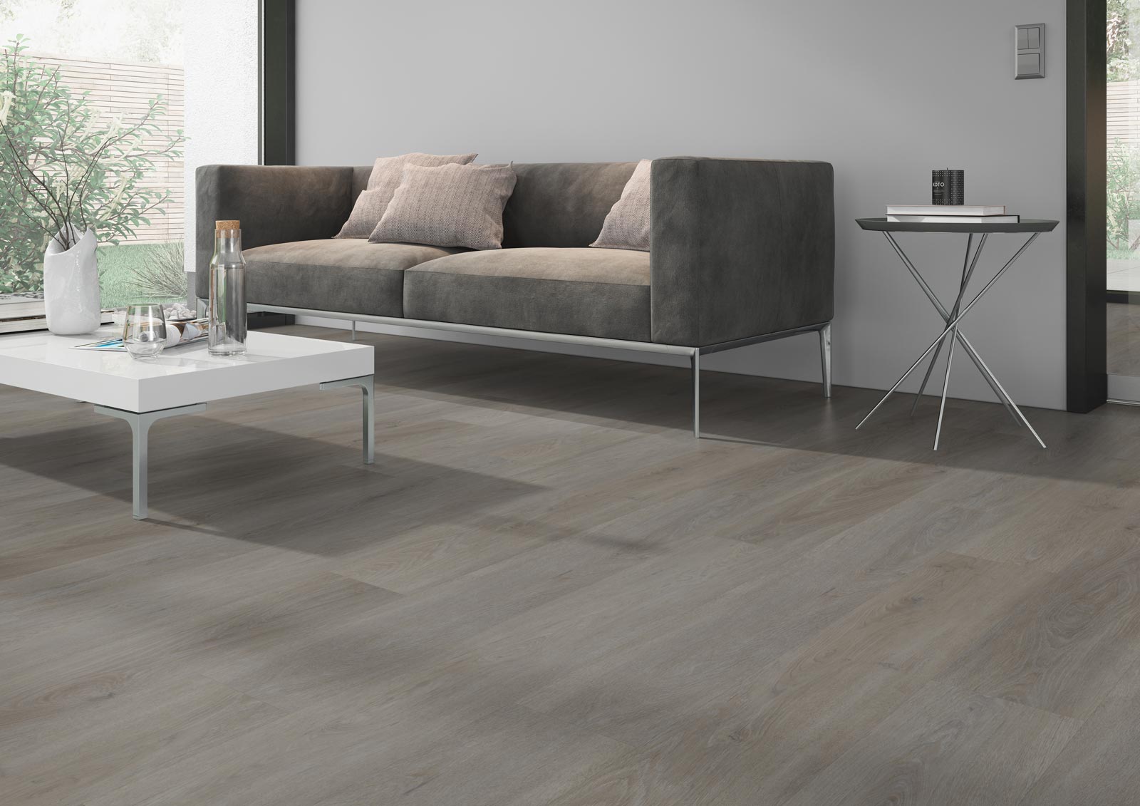 Skaben Design Rhino Click 55 Albion Eiche taupe Real Feel 1-Stab Landhausdiele 4V Trittschalldämmung Raum3