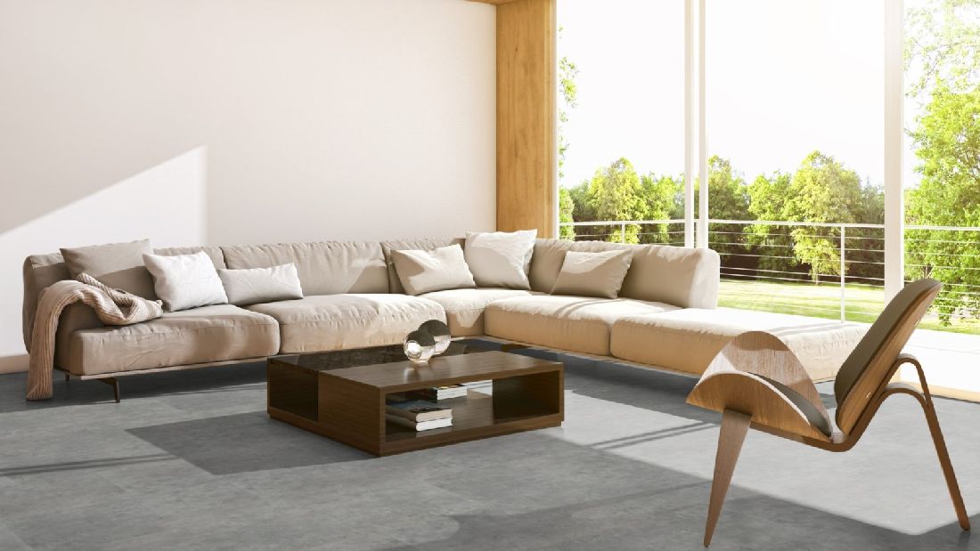 Skaben Design Rhino Click 55 smart Beton Modern Dunkelgrau Fliesenoptik 4V Trittschalldämmung Raum3