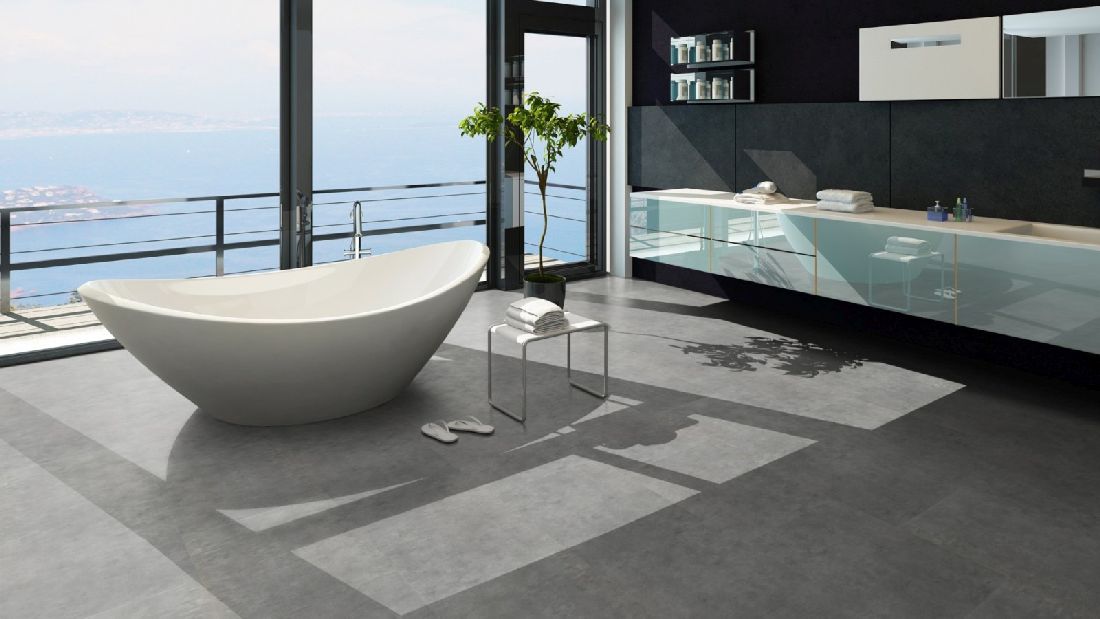 Skaben Design Rhino Click 55 smart Beton Modern Dunkelgrau Fliesenoptik 4V Trittschalldämmung Raum5