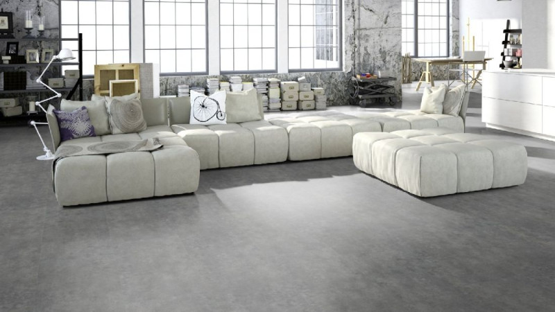 Skaben Vinylboden Design Rhino Click 55 smart Beton Modern Grau Fliesenoptik 4V Trittschalldämmung main product photo