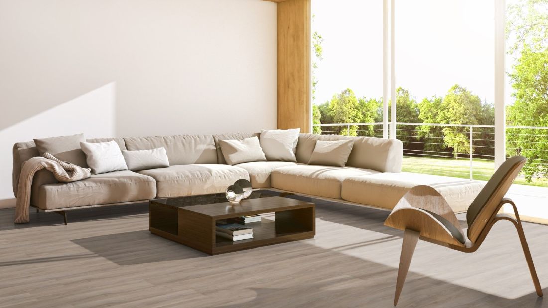 Skaben Design Rhino Click 55 smart Eternal Eiche Greige 1-Stab Landhausdiele 4V Trittschalldämmung Raum3