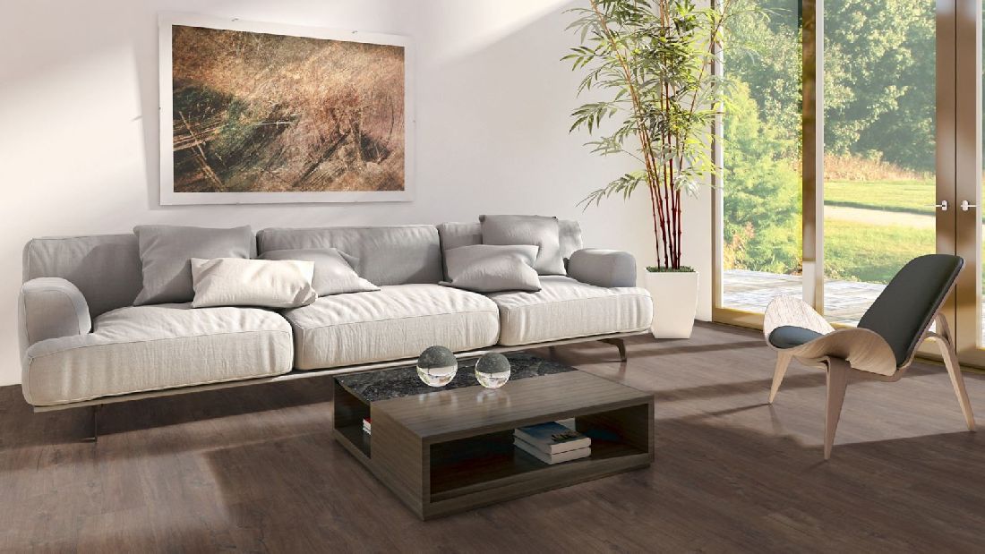 Skaben Design Rhino Click 55 smart Spanische Eiche Dunkelbraun 1-Stab Landhausdiele 4V Trittschalldämmung Raum4