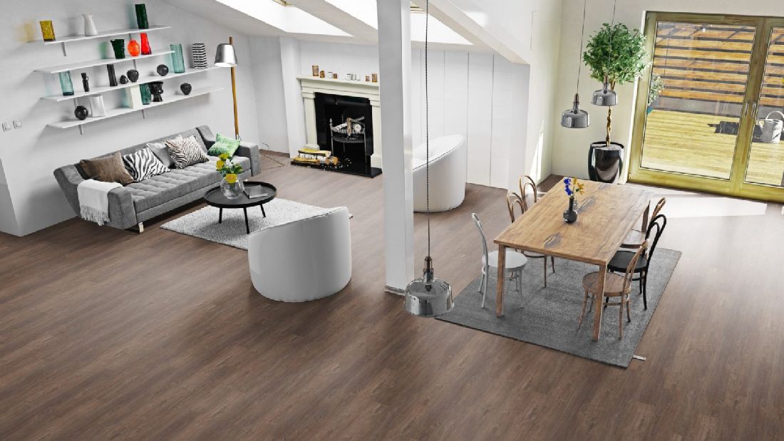 Skaben Design Rhino Click 55 smart Spanische Eiche Dunkelbraun 1-Stab Landhausdiele 4V Trittschalldämmung Raum9