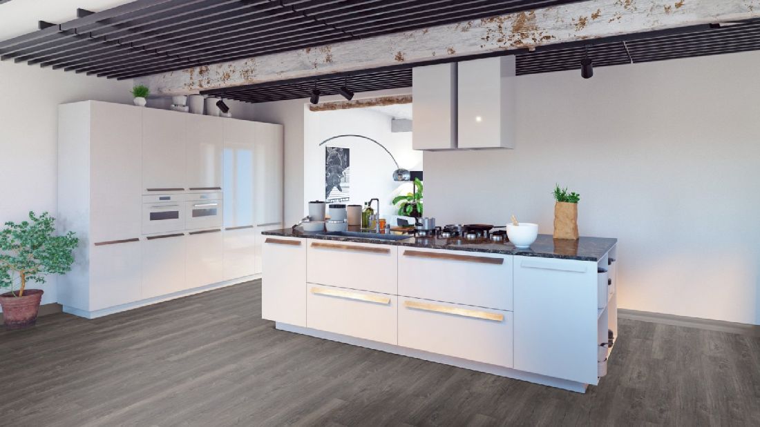 Skaben Design Rhino Click 55 smart Spanische Eiche Taupe 1-Stab Landhausdiele 4V Trittschalldämmung Raum10