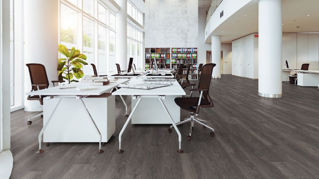 Skaben Design Rhino Click 55 smart Spanische Eiche Taupe 1-Stab Landhausdiele 4V Trittschalldämmung Raum11