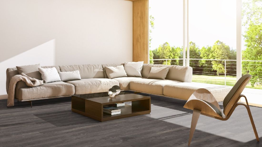 Skaben Design Rhino Click 55 smart Spanische Eiche Taupe 1-Stab Landhausdiele 4V Trittschalldämmung Raum3