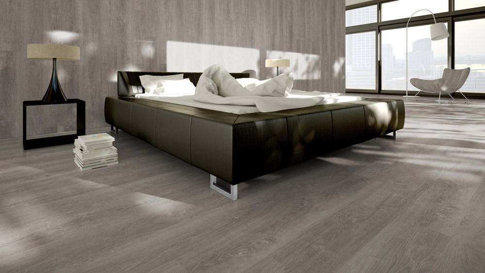 Skaben Vinylboden Design Rhino Click 55 Vintage Eiche Grau 1-Stab Landhausdiele 4V Trittschalldämmung