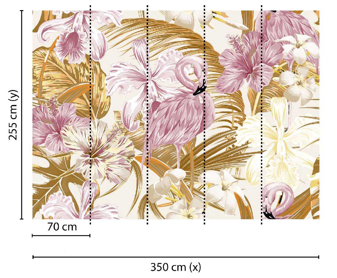 Skaben Fototapete Blumen Flamingo Orange / Rosa Raum2