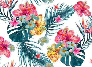 Skaben wallpaper Flowers - colorful / white | flowers, palm trees, jungle wallpaper